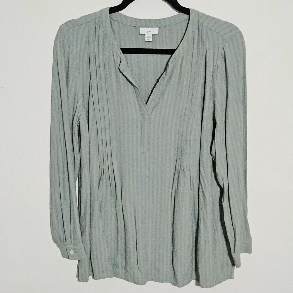 J. Jill Pintucked Popover Tunic Top Petite Sz S Mineral Green Sage Long Sleeve‎